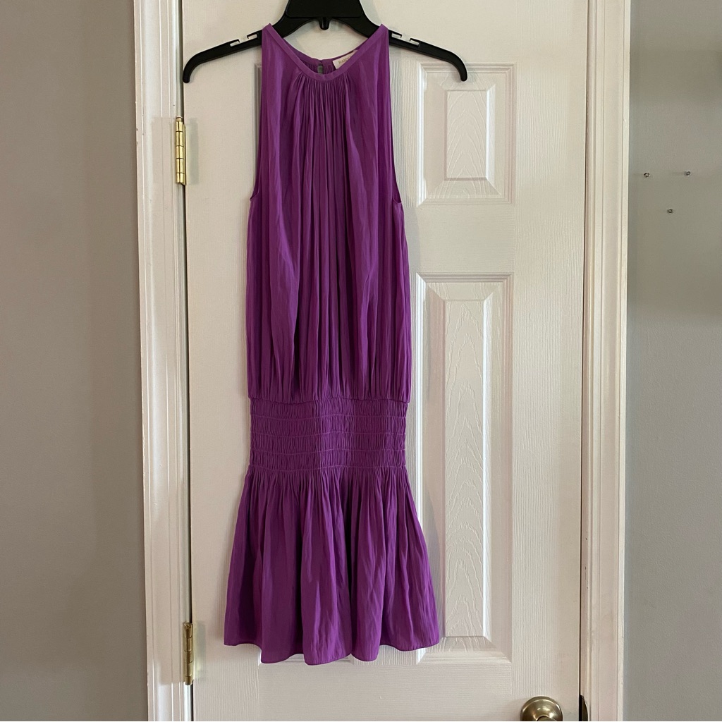 Ramy Brook Paris Dress In Purple Iris Xs Smocked Flowy Mini Dress Drop Waist